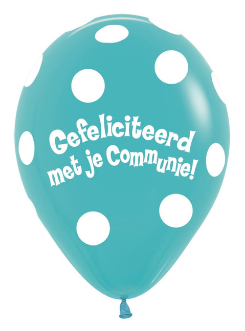 Ballonnen Communie Polka Dots Caribbean Blue 30cm 50st