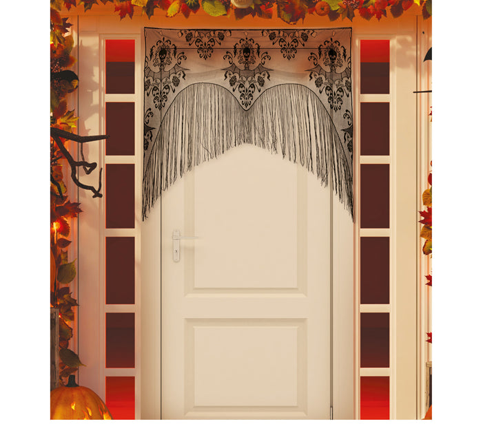 Zwart Halloween Deurgordijn Kant Met Slierten