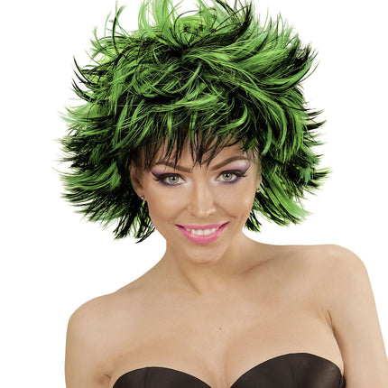 Zwart Groene Pruik