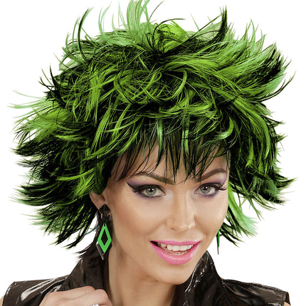 Zwart Groene Pruik