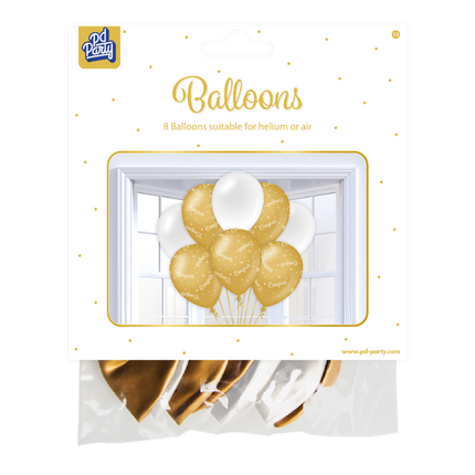 Ballonnen Congrats Goud Wit 30cm 6st