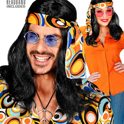 Disco 70S Pruik Zwart Met Hoofdband