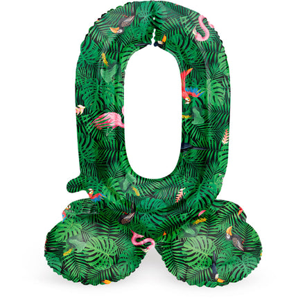 Cijfer Ballon 0 Jaar Jungle Met Standaard Leeg 41cm