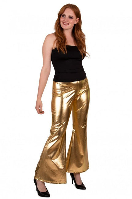 Flared Broek Metallic Goud van PartyXplosion koop je bij Partywinkel