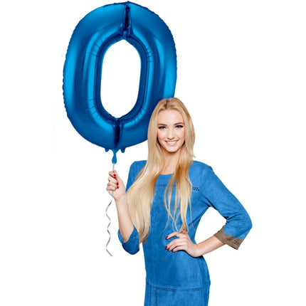Folie Ballon Cijfer 0 Blauw Metallic XL 86cm leeg van Folat koop je bij Partywinkel