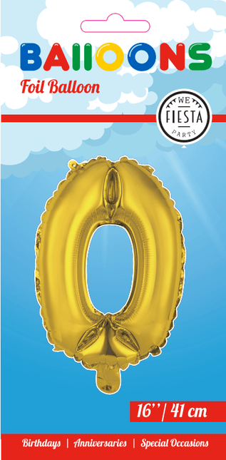 Folie Ballon Cijfer 0 Goud 41cm met Rietje van WeFiesta koop je bij Partywinkel
