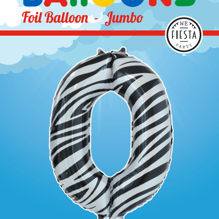 Folie Ballon Cijfer 0 Zebra XL 86cm leeg van WeFiesta koop je bij Partywinkel