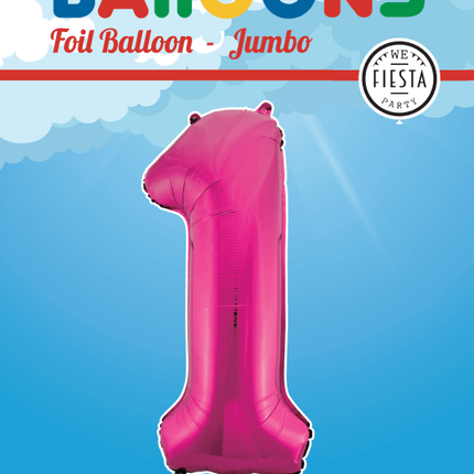 Folie Ballon Cijfer 1 Fuchsia XL 86cm leeg van WeFiesta koop je bij Partywinkel