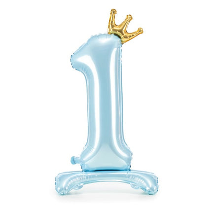 Folie Ballon Cijfer 1 Lichtblauw Standaard Leeg 84cm van Partydeco koop je bij Partywinkel