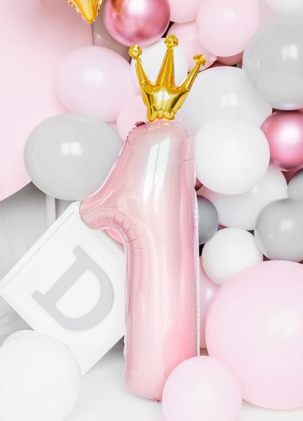 Folie Ballon Cijfer 1 Lichtroze Leeg 1m van Partydeco koop je bij Partywinkel