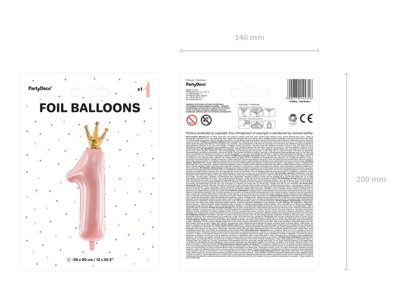 Folie Ballon Cijfer 1 Lichtroze Leeg 1m van Partydeco koop je bij Partywinkel