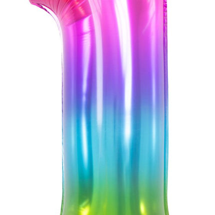 Folie Ballon Cijfer 1 Regenboog XL 81cm leeg van Folat koop je bij Partywinkel