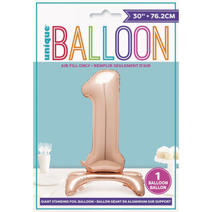 Folie Ballon Cijfer 1 Rose Goud Standaard 76cm van Unique koop je bij Partywinkel
