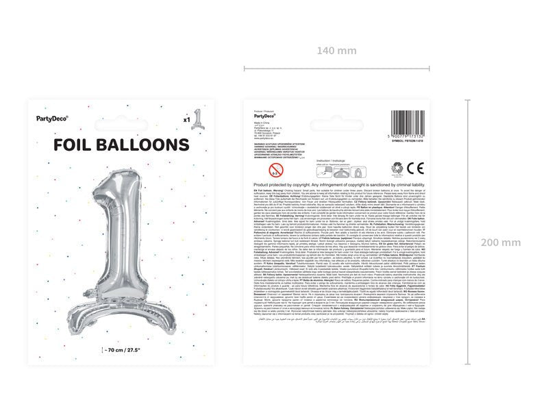Folie Ballon Cijfer 1 Zilver Standaard Leeg 70cm van Partydeco koop je bij Partywinkel