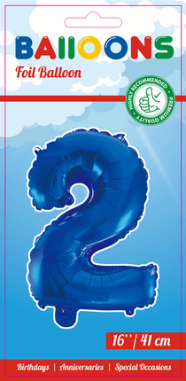 Folie Ballon Cijfer 2 Blauw 41cm met Rietje van WeFiesta koop je bij Partywinkel