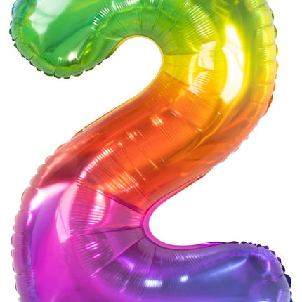 Folie Ballon Cijfer 2 Regenboog XL 81cm leeg van Folat koop je bij Partywinkel