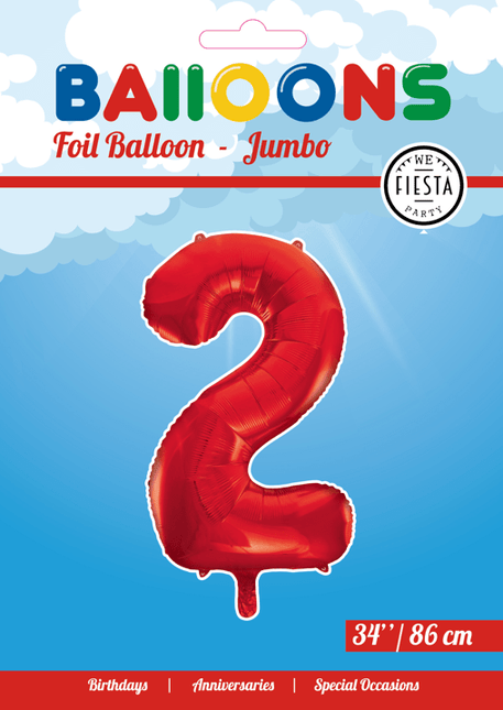 Folie Ballon Cijfer 2 Rood XL 86cm leeg van WeFiesta koop je bij Partywinkel