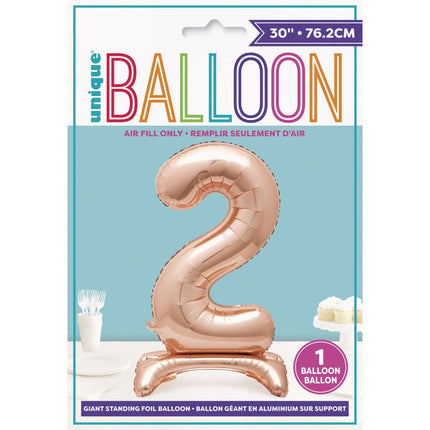 Folie Ballon Cijfer 2 Rose Goud Standaard 76cm van Unique koop je bij Partywinkel