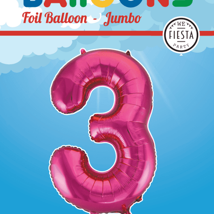 Folie Ballon Cijfer 3 Fuchsia XL 86cm leeg van WeFiesta koop je bij Partywinkel