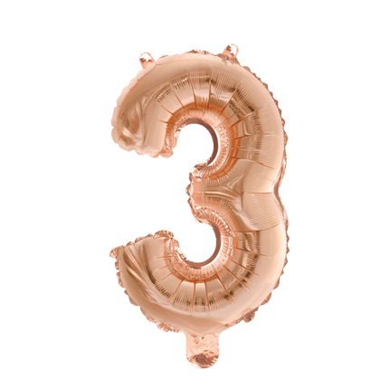Folie Ballon Cijfer 3 Rose Goud 41cm met Rietje van WeFiesta koop je bij Partywinkel