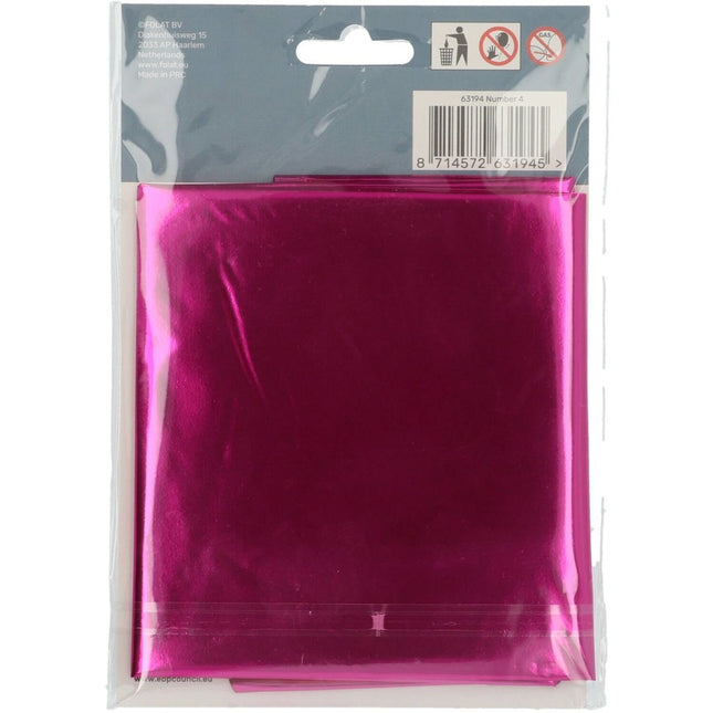 Folie Ballon Cijfer 4 Fuchsia Metallic XL 86cm leeg van Folat koop je bij Partywinkel