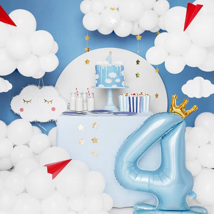 Folie Ballon Cijfer 4 Lichtblauw Standaard Leeg 84cm van Partydeco koop je bij Partywinkel