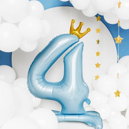 Folie Ballon Cijfer 4 Lichtblauw Standaard Leeg 84cm van Partydeco koop je bij Partywinkel