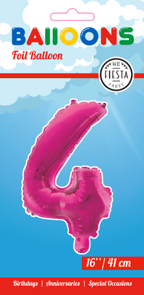 Folie Ballon Cijfer 4 Roze 41cm met Rietje van WeFiesta koop je bij Partywinkel