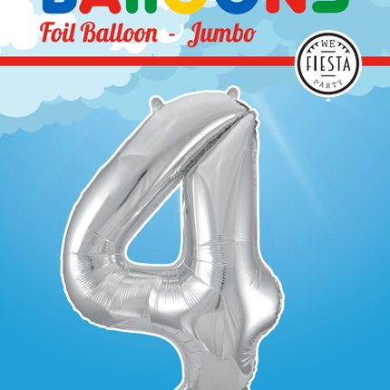 Folie Ballon Cijfer 4 Zilver XL 86cm leeg van WeFiesta koop je bij Partywinkel