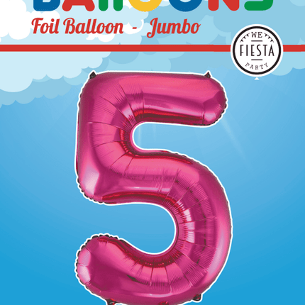 Folie Ballon Cijfer 5 Fuchsia XL 86cm leeg van WeFiesta koop je bij Partywinkel