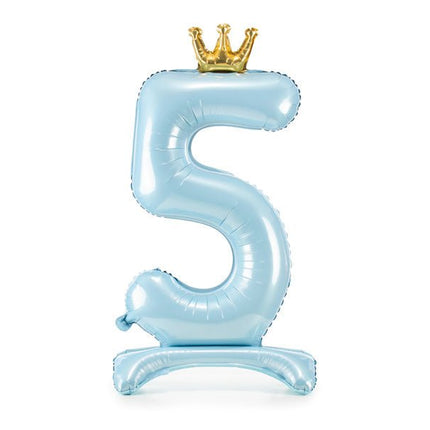 Folie Ballon Cijfer 5 Lichtblauw Standaard Leeg 84cm van Partydeco koop je bij Partywinkel