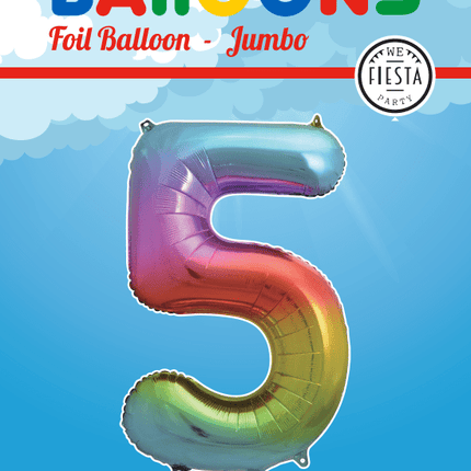 Folie Ballon Cijfer 5 Regenboog XL 86cm leeg van WeFiesta koop je bij Partywinkel