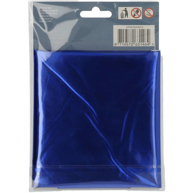Folie Ballon Cijfer 6 Blauw Metallic XL 86cm leeg van Folat koop je bij Partywinkel