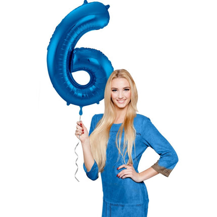 Folie Ballon Cijfer 6 Blauw Metallic XL 86cm leeg van Folat koop je bij Partywinkel