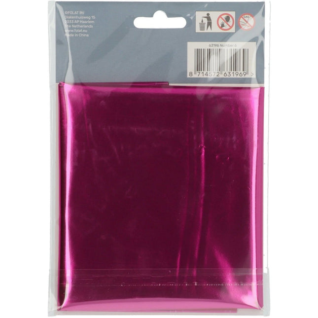 Folie Ballon Cijfer 6 Fuchsia Metallic XL 86cm leeg van Folat koop je bij Partywinkel