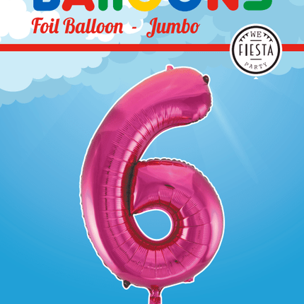 Folie Ballon Cijfer 6 Fuchsia XL 86cm leeg van WeFiesta koop je bij Partywinkel