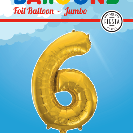 Folie Ballon Cijfer 6 Goud XL 86cm leeg van WeFiesta koop je bij Partywinkel