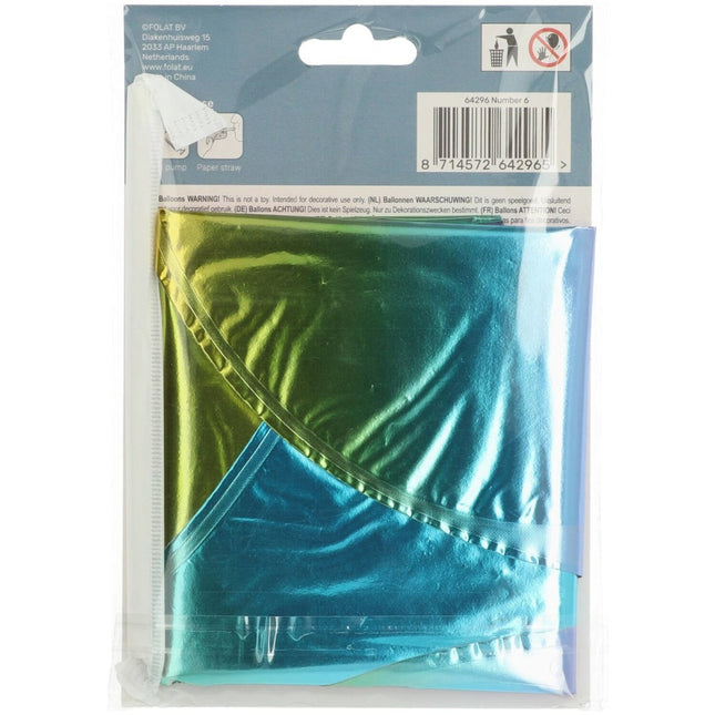 Folie Ballon Cijfer 6 Regenboog met standaard 72cm van Folat koop je bij Partywinkel