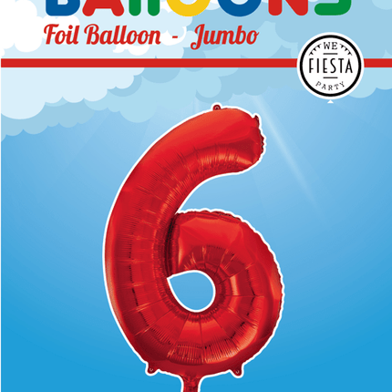 Folie Ballon Cijfer 6 Rood XL 86cm leeg van WeFiesta koop je bij Partywinkel