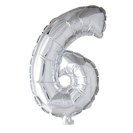 Folie Ballon Cijfer 6 Zilver 41cm met Rietje van WeFiesta koop je bij Partywinkel