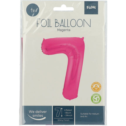Folie Ballon Cijfer 7 Fuchsia Metallic XL 86cm leeg van Folat koop je bij Partywinkel
