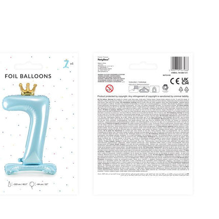 Folie Ballon Cijfer 7 Lichtblauw Standaard Leeg 84cm van Partydeco koop je bij Partywinkel