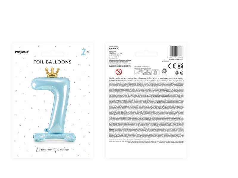 Folie Ballon Cijfer 7 Lichtblauw Standaard Leeg 84cm van Partydeco koop je bij Partywinkel