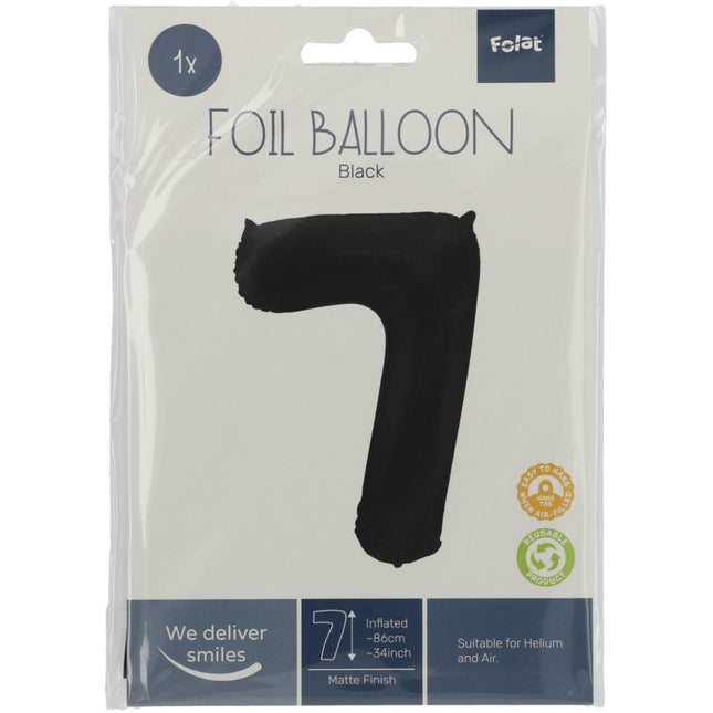 Folie Ballon Cijfer 7 Mat Zwart XL 86cm leeg van Folat koop je bij Partywinkel