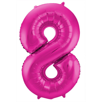 Folie Ballon Cijfer 8 Fuchsia Metallic XL 86cm leeg van Folat koop je bij Partywinkel