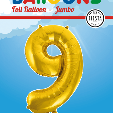 Folie Ballon Cijfer 9 Goud XL 86cm leeg van WeFiesta koop je bij Partywinkel