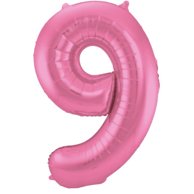 Folie Ballon Cijfer 9 Mat Roze XL 86cm leeg van Folat koop je bij Partywinkel