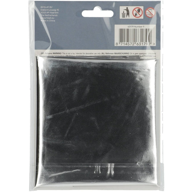 Folie Ballon Cijfer 9 Zilver Metallic XL 86cm leeg van Folat koop je bij Partywinkel