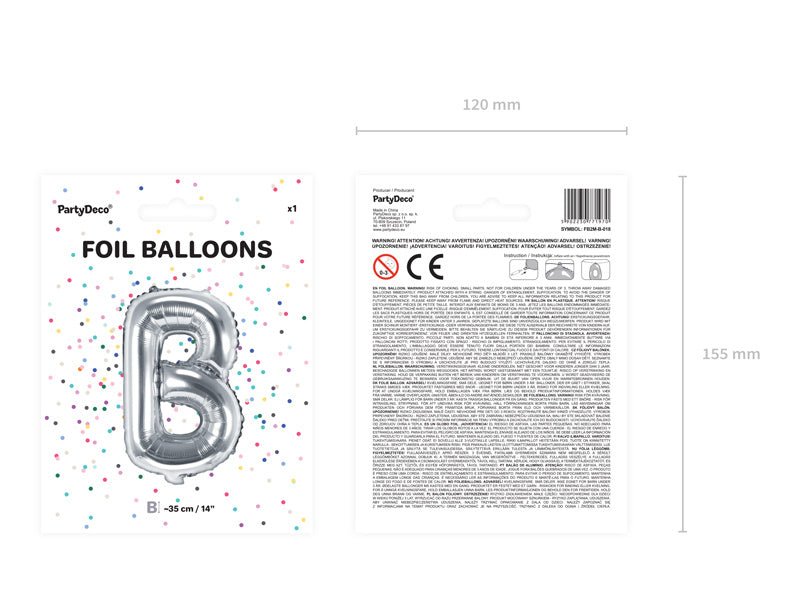 Folie Ballon Letter B Zilver Leeg 35cm van Partydeco koop je bij Partywinkel