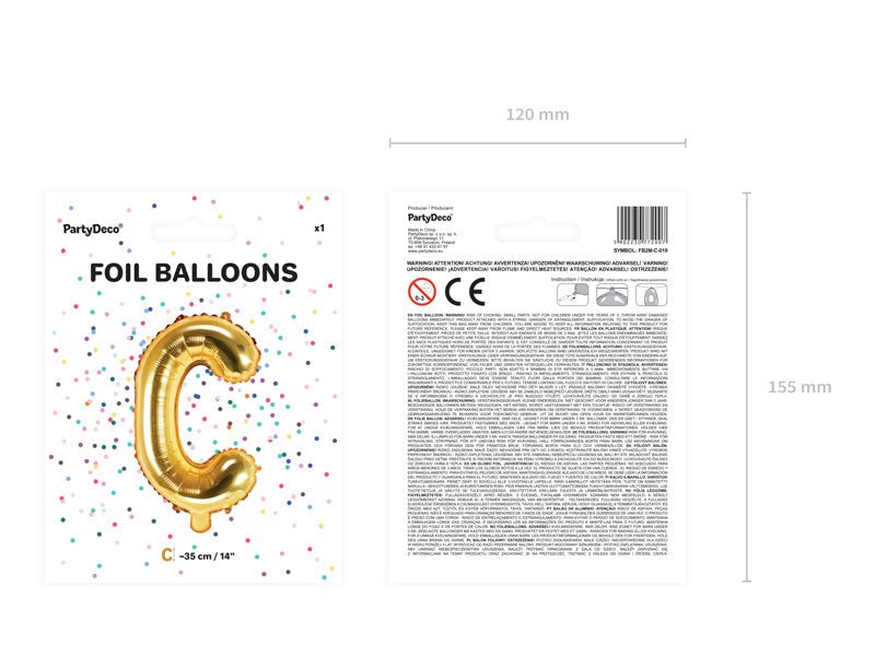 Folie Ballon Letter C Goud Leeg 35cm van Partydeco koop je bij Partywinkel